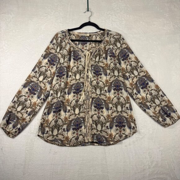 Meadow Rue Boho Blouse Cream Paisley Print Women's Medium Hippie Anthropologie‎ - Picture 1 of 8